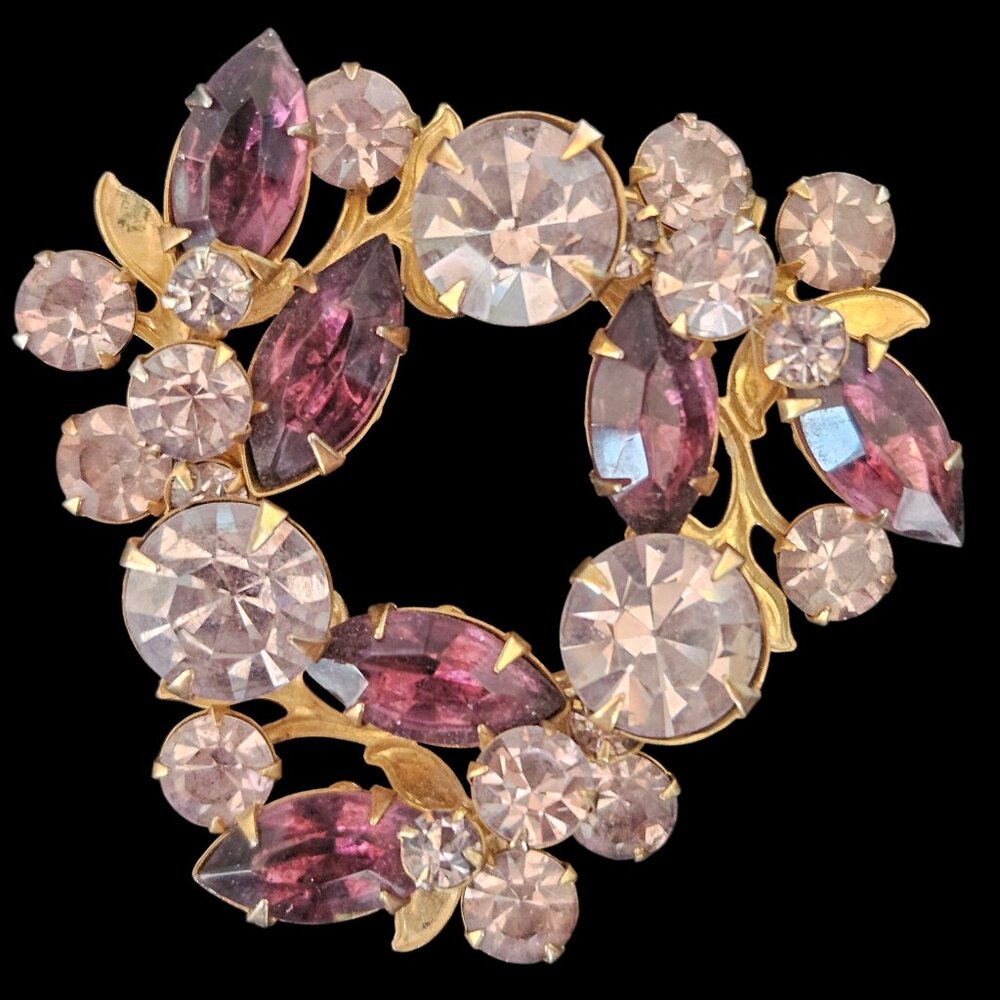 Vintage Lavender & Purple Rhinestone Brooch Pin